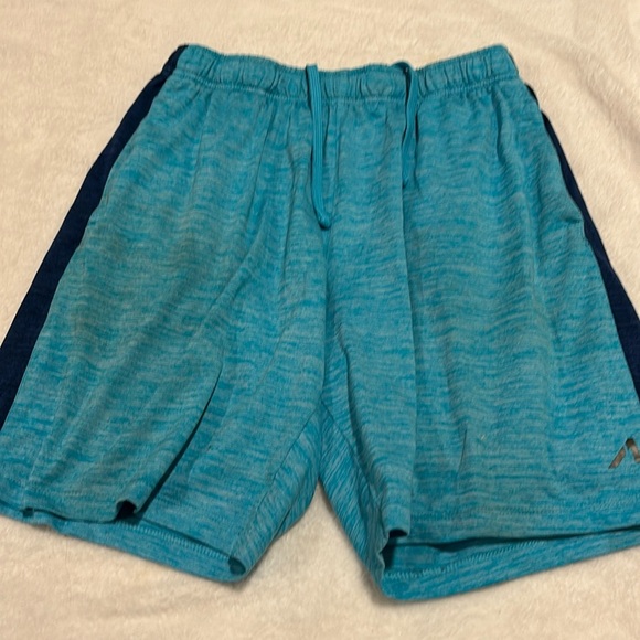 Boys quick dry mesh athletic shorts light blue and dark blue. Ties at waist - Picture 1 of 3